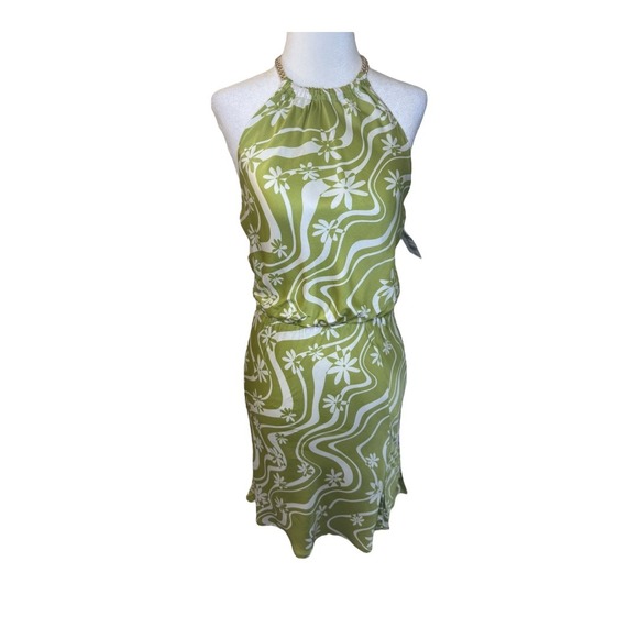ASTR‎ The Label Halter Dress Green Floral Sleeveless Party XS - Picture 1 of 6